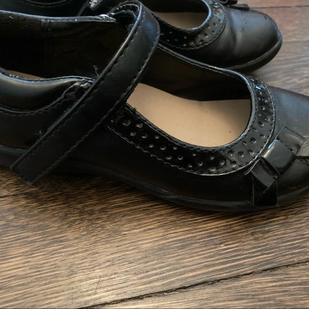 Nina Black Mary Janes Bow Shoes Girl Toddler Sz 11 Hook Loop Formal Dress School